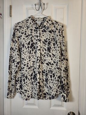 Allison Taylor Vintage 100% Silk Leopard Animal Print Button Down Blouse